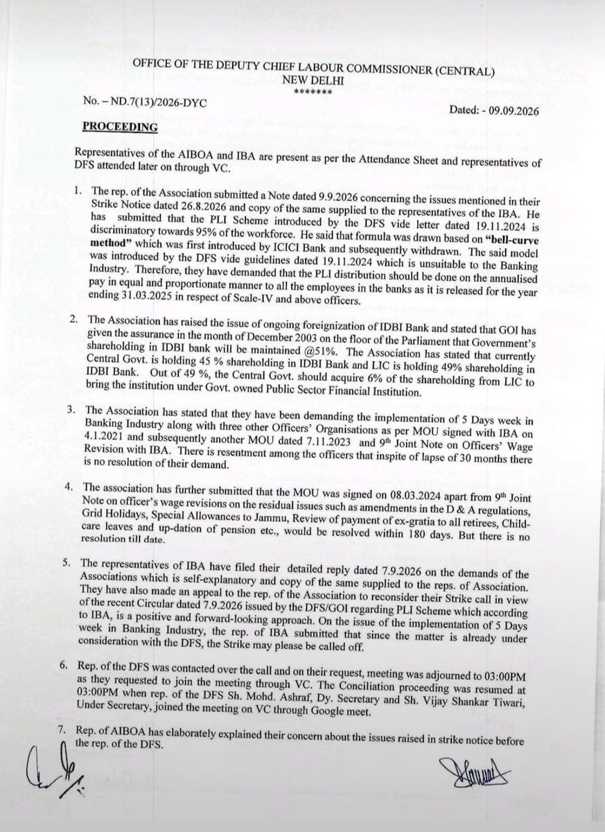 13thbipartite's tweet photo. Proceedings 09.09.2026

‘DFS representatives informed wider consultations are required to take decision on the matter of 5 days Banking’

SO I THINK🤔 

👉The issue may be taken up in 2029 GENERAL ELECTIONS along-with voting through EVMs.

#5daysbanking #PLI https://t.co/kgNGdbZEy0