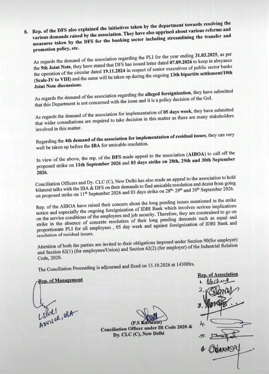 13thbipartite's tweet photo. Proceedings 09.09.2026

‘DFS representatives informed wider consultations are required to take decision on the matter of 5 days Banking’

SO I THINK🤔 

👉The issue may be taken up in 2029 GENERAL ELECTIONS along-with voting through EVMs.

#5daysbanking #PLI https://t.co/kgNGdbZEy0