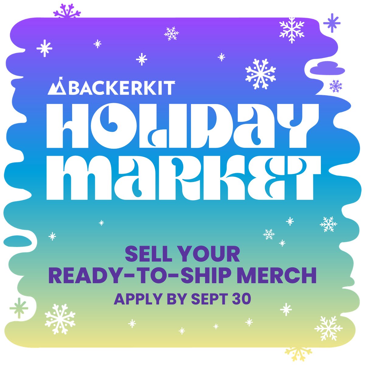 BackerKit's tweet photo. Applications are open for the 2nd annual BackerKit Holiday Market 🎁 

Nov 18–Dec 1, sell your Ready-to-Ship items, reach new backers &amp; clear inventory before the new year. No funding goal required. 

Spots are limited. Apply by Sept 30: https://t.co/FjNc8f39dw https://t.co/tfrD59ucQa