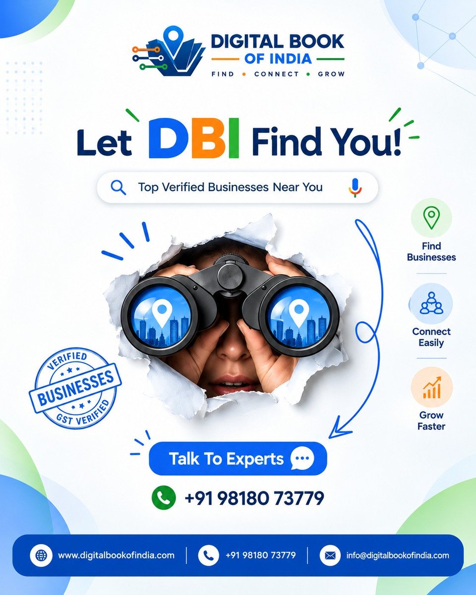 DigitalBookOfIN's tweet photo. Somewhere right now, a customer is searching for a business exactly like yours.

Question is — can they find you?

Digital Book of India makes sure they do. AI-verified. AI-ranked. Actually discoverable.

https://t.co/aPEO5j2ydb

#DigitalBookOfIndia https://t.co/A1t4q80myV