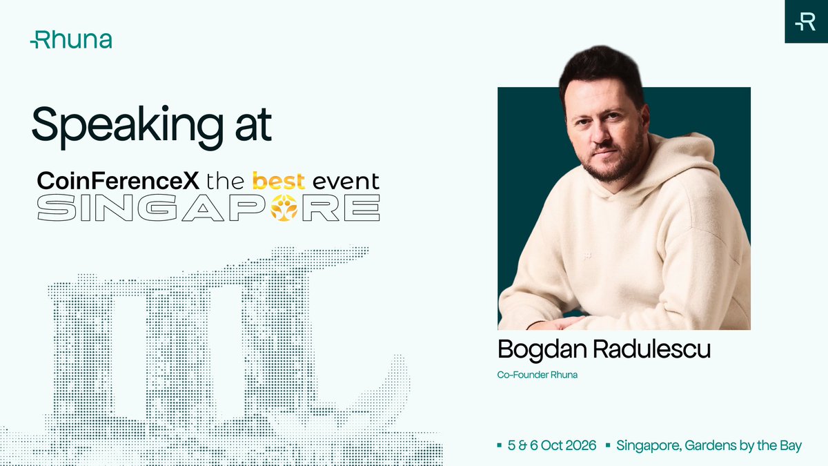 RhunaIO's tweet photo. From building one of Europe’s biggest festivals to building the infrastructure behind the next generation of live experiences.

Rhuna Co-Founder @BgdRadulescu is heading to Singapore for @CoinFerenceX.

See you at Gardens by the Bay, October 5–6. ��🇬 https://t.co/zoiDn5hDbX