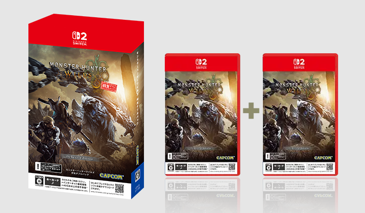 MH_Wilds's tweet photo. 【Nintendo Switch 2版】
パッケージ版としては、「デラックスパック」とセットになった「デラックスエディション」の様々なラインナップが登場！

■パッケージ版
・モンスターハンターワイルズ デラックスエディション
・モンスターハンターワイルズ 狩友ダブルパック
・モンスターハンターワイルズ モンスターハンターストーリーズ3 ツインパック

https://t.co/mrBsTopZzf
#モンハンワイルズ #MHWilds #NintendoSwitch2
