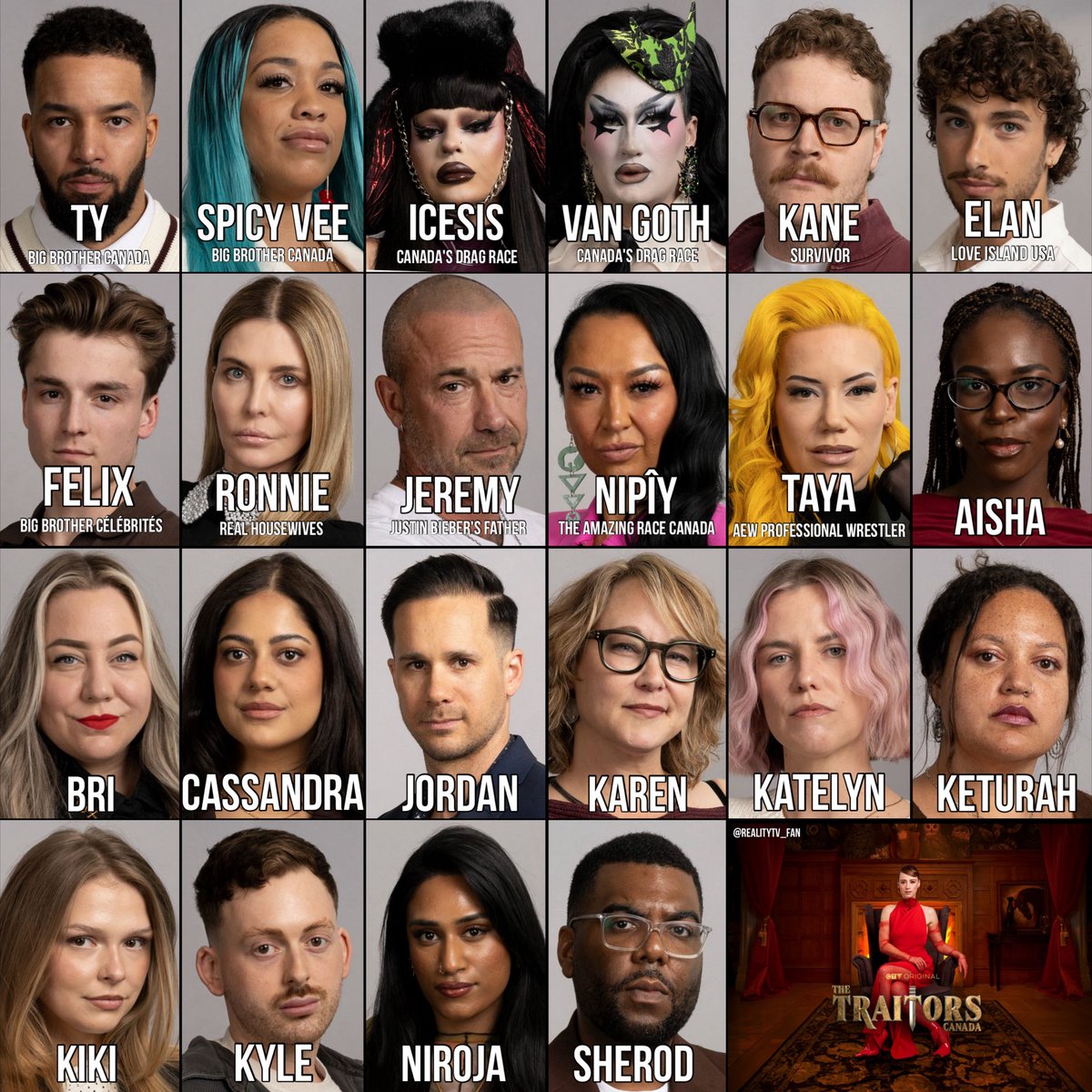 Realitytv__fan's tweet photo. The official cast of The Traitors Canada season 4, premiering Sept. 21 on CTV and streaming next day on Crave with extended episodes. #TheTraitors #TheTraitorsCanada https://t.co/JMUoszSyCD