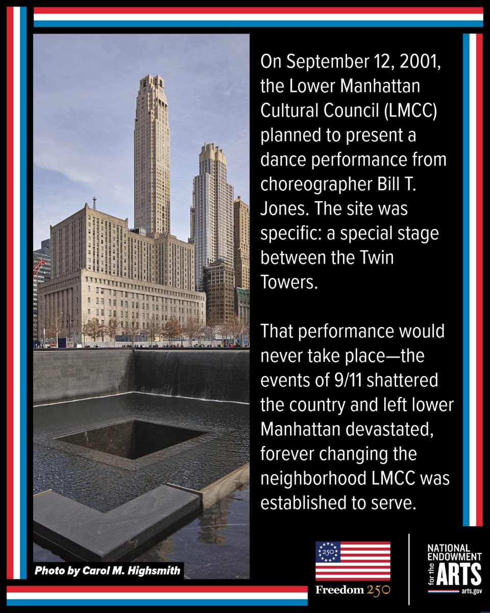 NEAarts's tweet photo. Swipe to learn more about a special performance commissioned by the Lower Manhattan Cultural Council to honor the 25th anniversary of 9/11.   

Get the full story on the blog: https://t.co/VeRop9jP1O https://t.co/Agd7hXF8jv
