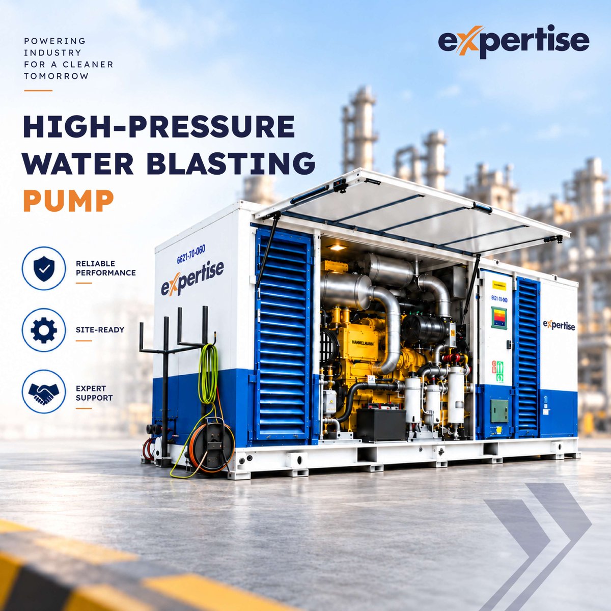 expertindus's tweet photo. The High-Pressure Water blasting pump delivers up to 803 LPM at 1500 bar, engineered for heavy-duty descaling, coating removal, and surface preparation across refinery and petrochemical environments. https://t.co/FQLsBVMMzb