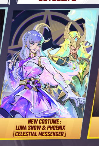 RivalsAssembled's tweet photo. ‼️NEW LUNA SNOW AND PHOENIX CELESTIAL MESSENGER SKINS REVEALED COMING OCT 2 https://t.co/lwpsqhTax1