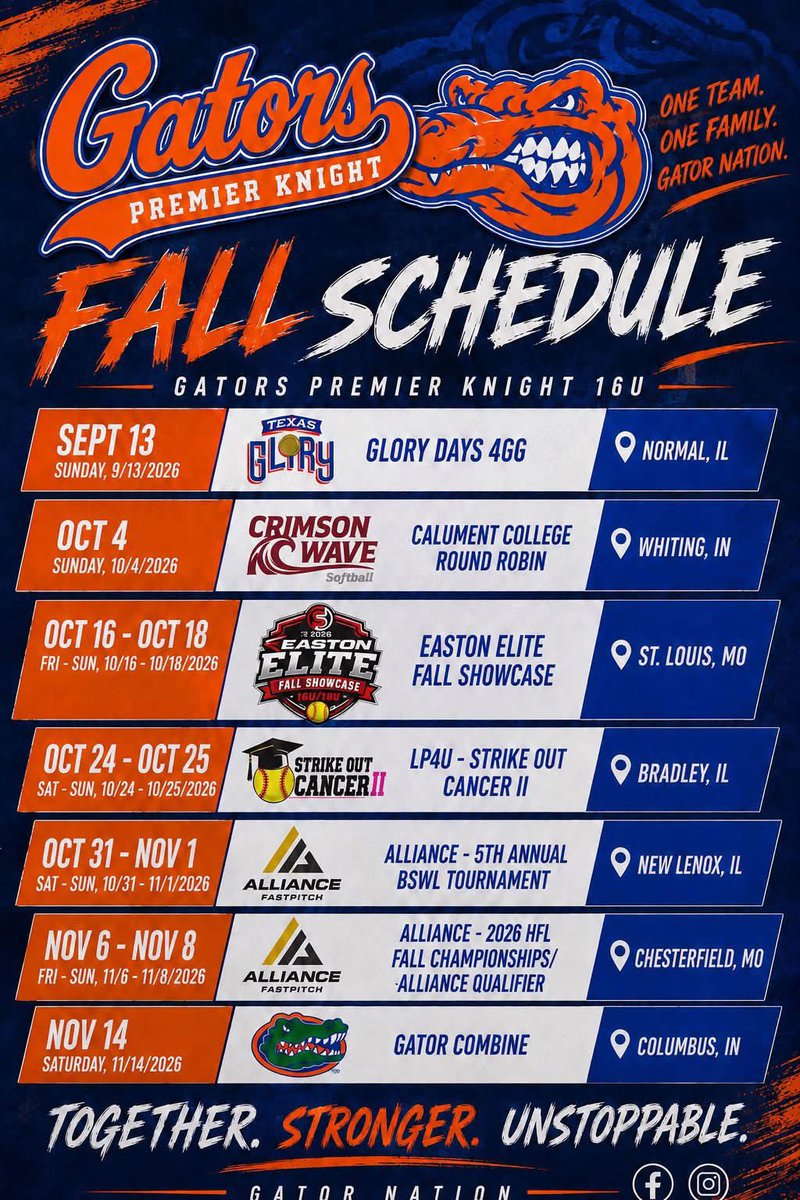 GatorsPremierRK's tweet photo. Same team. New name. 🔥🧡💙

Come check these girls out this fall! 🐊

Gators Premier Knight 16U
Ready to compete. Ready to make some noise. Ready to be UNSTOPPABLE. https://t.co/sbyltvpeyv