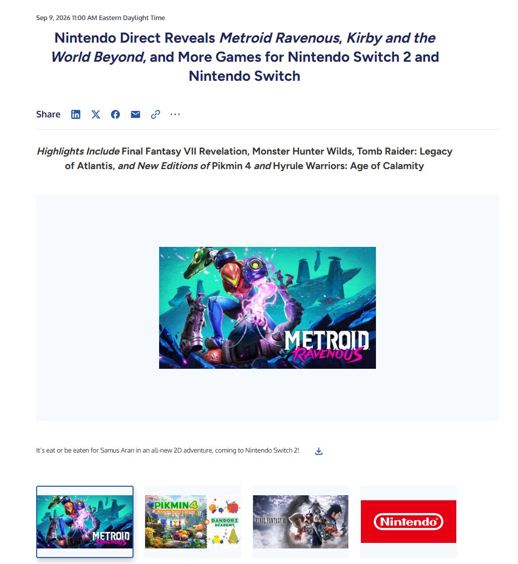 Wario64's tweet photo. Nintendo Direct press release https://t.co/74av5NddBH https://t.co/wSqB1HbIM5