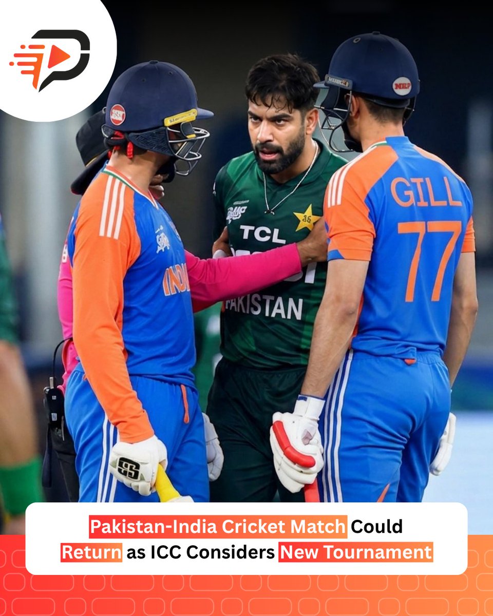 ThePrimeFeed's tweet photo. Pakistan vs India could be back on the cricket field. 🏏

Media reports say the ICC is considering a tri-series or four-team tournament featuring the two arch-rivals.

#PakistanCricket #IndiaCricket #PakistanVsIndia #ICC #CricketNews https://t.co/YIKXenxl5r