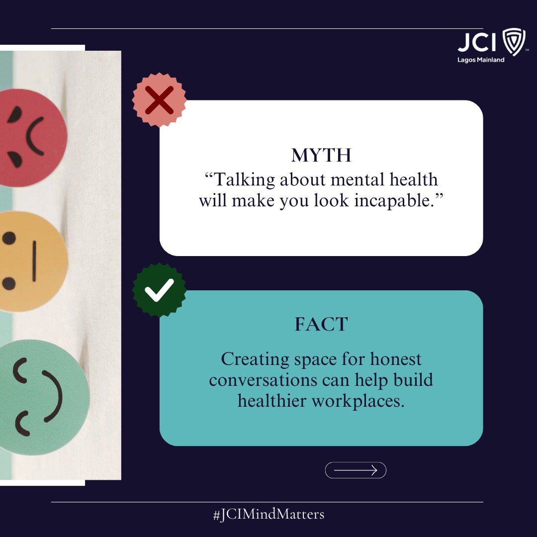 jcilagosmailand's tweet photo. What other notion have you upheld, thinking you were just being a good employee or worker?
Share with us, you just might be saving someone.
#JCIMindMatters #JCILagosMainland https://t.co/Q6AWLr9w1Q