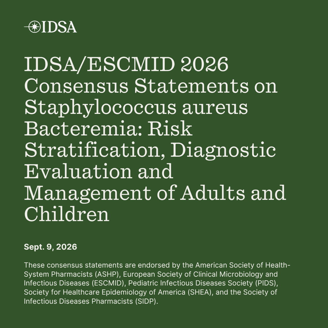 IDSAInfo's tweet photo. IDSA and @ESCMID have released Part 1 of new consensus statements for Staphylococcus aureus bacteremia, introducing a risk-based approach to support diagnostic evaluation and more individualized treatment decisions.

📄: https://t.co/Vno6NwFuZM https://t.co/3jzoQEZOOi