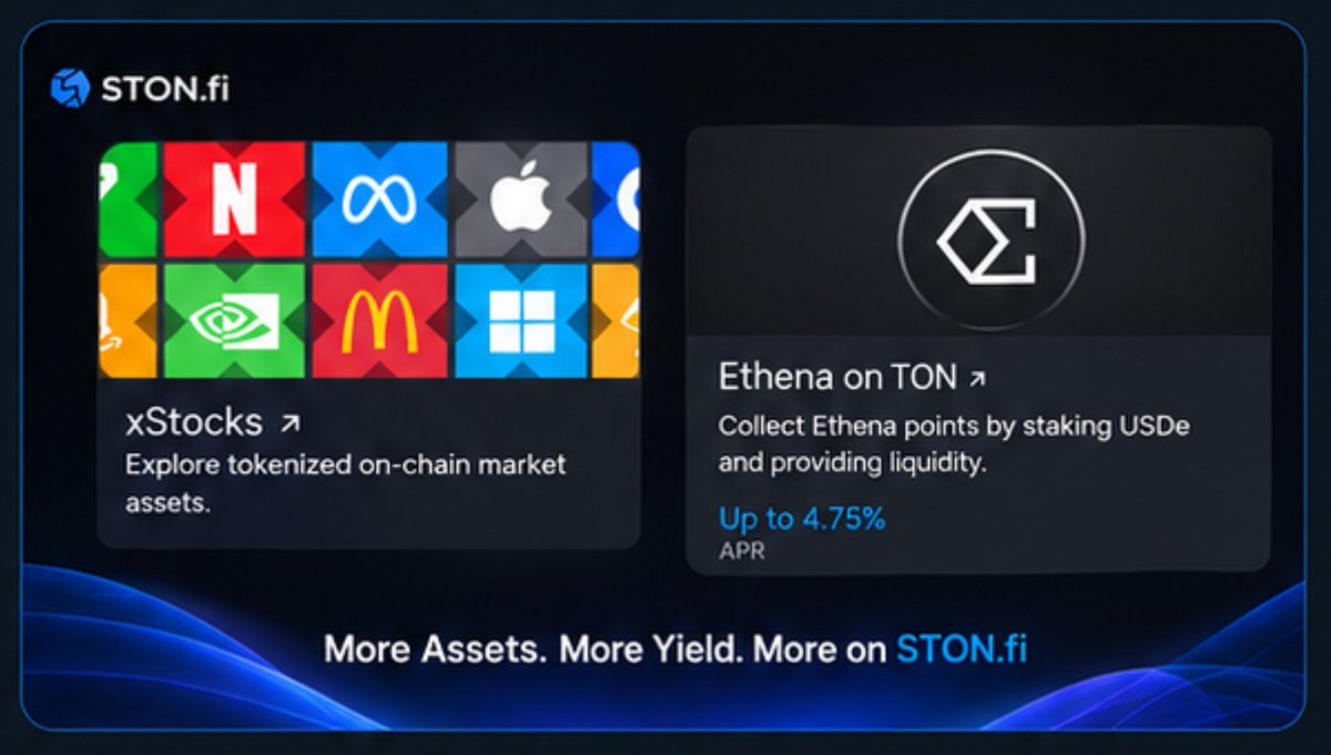Arcanex16's tweet photo. https://t.co/DEQvMohAQf going beyond just a DEX now 👀
xStocks + Ethena on TON already live.
More ways to earn, more options to explore.
This ecosystem is expanding fast. https://t.co/uEYj5J4h2U