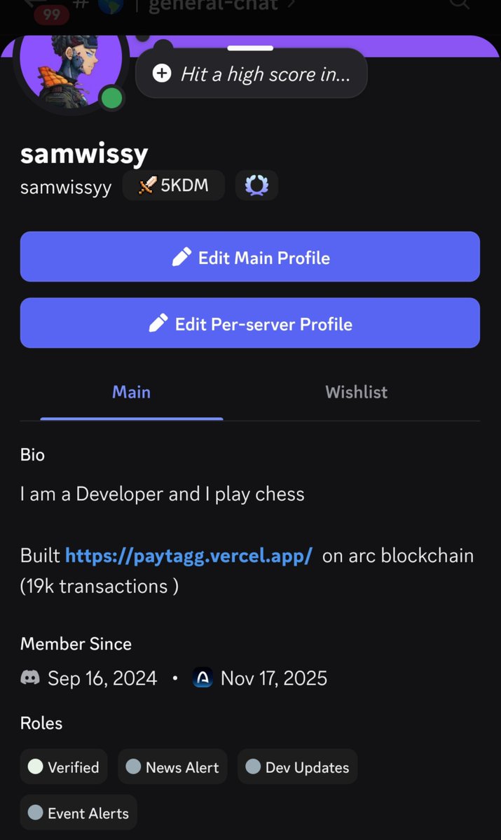 samwissyy's tweet photo. My journey on @Arc

I’ve been part of the Arc ecosystem since November 2025 and joined the Arc House in January 2026, where I currently have 1,731 points.

One of the biggest milestones in my journey was participating in the first-ever Hackathon on Arc, where I built @paytag_

Since then, Paytag has grown to 19,000+ transactions.

But Paytag isn’t the only way I’ve contributed.

I’ve consistently tried to contribute to the ecosystem, build products, learn, participate in discussions, and show up for local meetups and community activities.

Yet, I still haven’t received either the Builder or Architect role in the Discord.

If these roles are meant to recognize people who are actively building, contributing, and creating within the Arc ecosystem, I’d genuinely appreciate another look at my journey and the products I’ve been building.

I’ve been here for the long run, and I’m not stopping.

My proof and screenshots are attached below.

I believe my contributions deserve to be recognized.

Thank you. 

https://t.co/CGQwYY37fd

@silencexlm @samconnerone @ezgiyaltay @bobbilee
