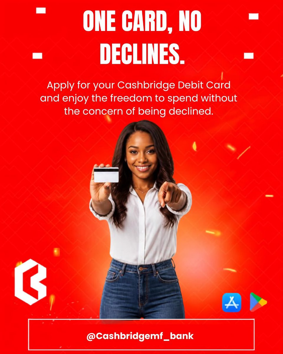 cashbridge_mfb's tweet photo. One card. More freedom. More confidence. 

With your Cashbridge Debit Card, enjoy seamless payments and spend with confidence wherever life takes you.

Get your Cashbridge Debit Card today and keep your transactions moving! 

#cashbridge #cashbridgemfbank #debitcard #smartbanking https://t.co/09x8AaNTUt