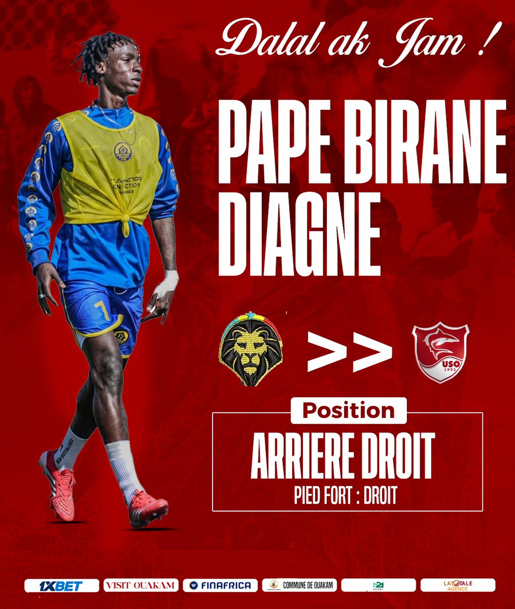 us_ouakam's tweet photo. 🆕 𝑴𝑬𝑹𝑪𝑨𝑻𝑶
L’𝑼𝑺 𝑶𝒖𝒂𝒌𝒂𝒎 est heureuse d’annoncer l’arrivée de 𝐏𝐚𝐩𝐞 𝐁𝐢𝐫𝐚𝐧𝐞 𝐃𝐢𝐚𝐠𝐧𝐞, en provenance de 𝐒𝐮𝐧𝐮 𝐓𝐚𝐧𝐢𝐞̀𝐫𝐞.
Latéral moderne, technique et doté d’un profil offensif, 𝐏𝐚𝐩𝐞 𝐁𝐢𝐫𝐚𝐧𝐞 vient renforcer les rangs des Requins. https://t.co/3VKuIV0Iy9