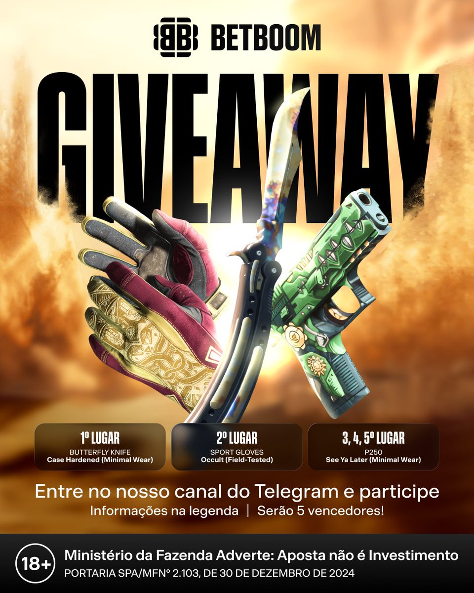 BetBoomBrasil's tweet photo. Atenção pinos com 10k de pontos no Premier: a sua chance de ganhar uma butterfly knife, ou uma luva insana ou uma P250 chegou.

Entre no nosso canal do Telegram e clique no post fixado para participar. De quebra, confira conteúdos e cobertura em tempo real de CS2.

https://t.co/Kk1jjbDiQk