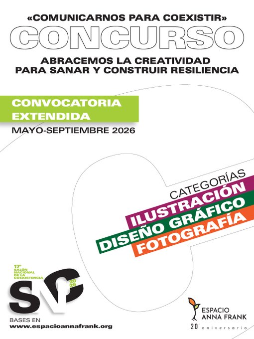 EspacioAF's tweet photo. Premiamos tu creatividad en pro de la coexistencia con $500. 

Participa en la convocatoria extendida de nuestro Salón anual con carteles de ilustración o diseño gráfico y con fotografías.  

Lee las bases en https://t.co/M9k6AvTp1k y remítenos tu propuesta antes del #27Sep https://t.co/WsHzyaxozW