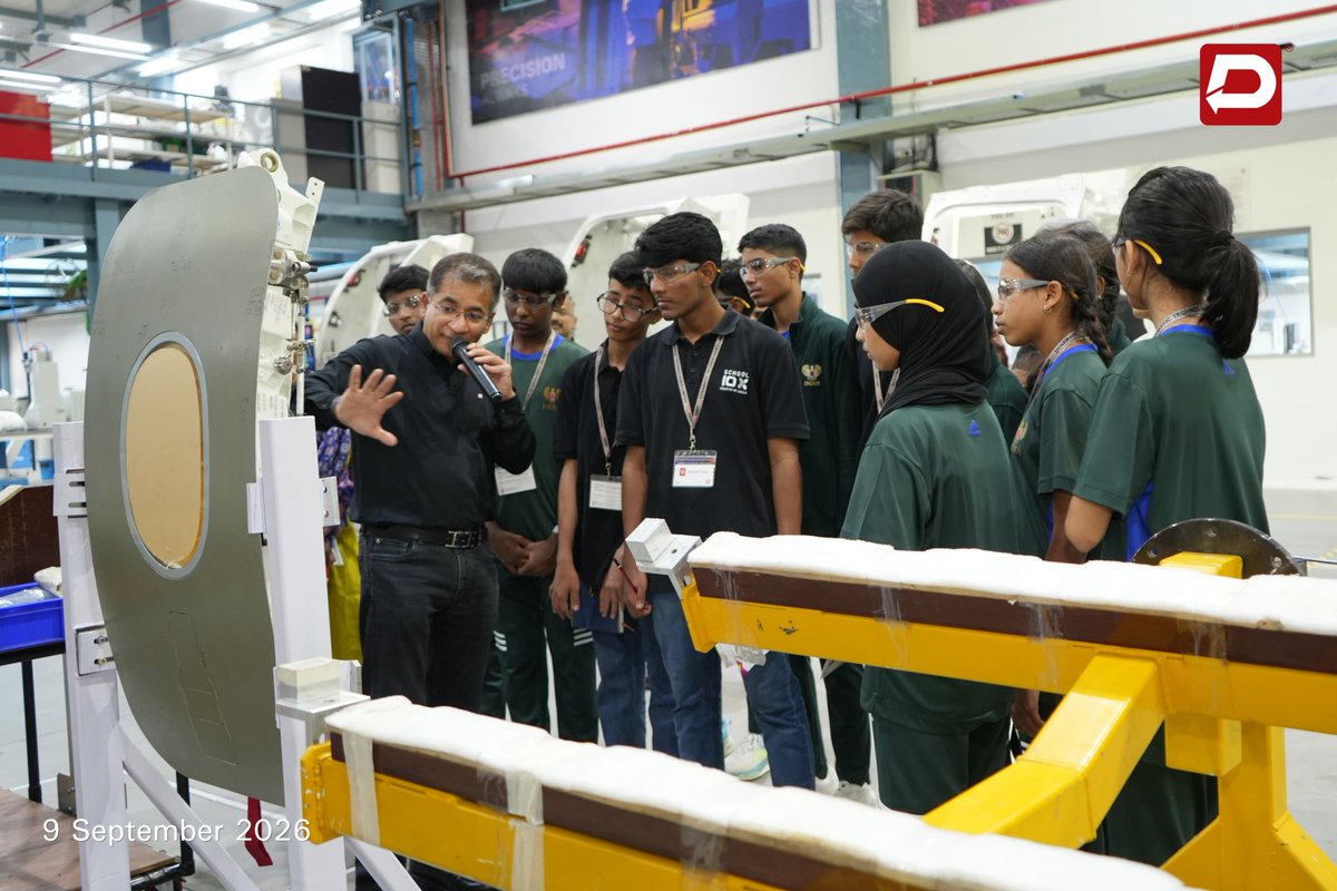 DynamaticTech's tweet photo. From classroom concepts to high-tech manufacturing. 

We were thrilled to host students from Indus International School at Dynamatic Aerotropolis today. Seeing aircraft components come to life and engaging with industry engineers gave these young minds a front-row seat to modern aerospace engineering.