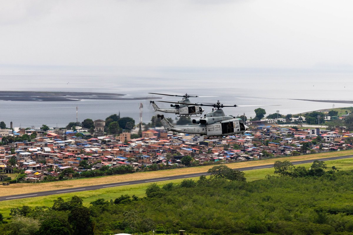Southcom's tweet photo. Two U.S. Marine Corps UH-1Y Venoms assigned to Marine Medium Tiltrotor Squadron (VMM) 365 (Reinforced), Littoral Combat Force-24, fly side by side during an operational site survey over Tumaco, Colombia, Aug. 27, 2026.

U.S. military forces are deployed to the #SOUTHCOM area of responsibility in support of Joint Task Force Western Hemisphere, @DeptofWar-directed operations, and the President’s priorities to disrupt illicit drug trafficking, deter malign actors and protect the homeland through continuous presence.

#JTFWHEM @The24MEU @USMC @MARFORSOUTH @SecWar
