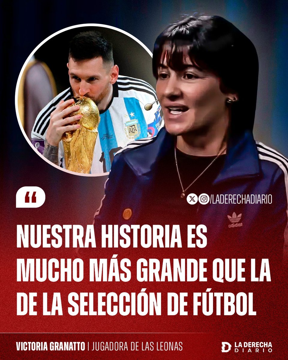 laderechadiario's tweet photo. 🚨🇦🇷 | "Nuestra historia es mucho más grande que la de la Selección de Fútbol": Las repudiables palabras de Victoria Granatto, jugadora de Las Leonas, ninguneando a Lionel Messi y a la Selección Argentina luego de que el capitán las felicitara por ganar el Mundial femenino de hockey.