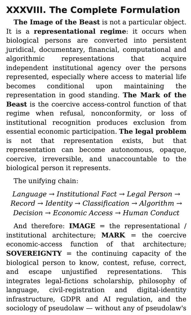 NWORobotics's tweet photo. #ImageoftheBeast V2๐ฆพ๐ฝ (...) but by tracing, case by case, how a biological human becomes a legally represented object, how that representation acquires decision-making power, and whether the human retains an effective path to challenge it. https://t.co/mFaRkKWE6L https://t.co/GDQGhUyDsw