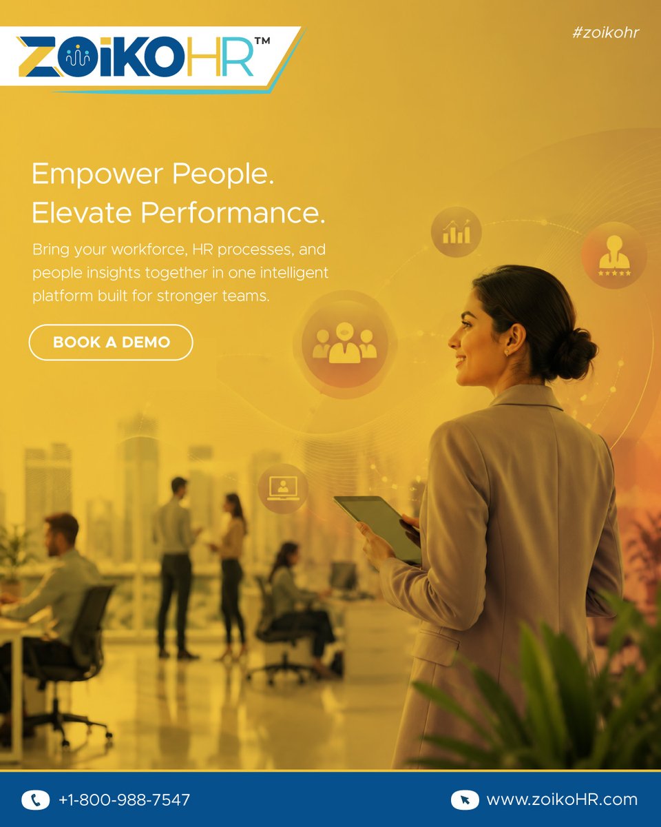 ZoikoHR's tweet photo. 👥🚀 ZOIKOHR — EMPOWER PEOPLE. ELEVATE PERFORMANCE.

Bring your workforce, HR processes &amp; people insights together in one intelligent platform built for stronger teams. 💼

🌐https://t.co/P77WybxvSG
📞+1-800-988-7547
👉Book Your Demo Today!
#ZoikoHR #HRTechnology #HumanResources https://t.co/Qownz5wXVG