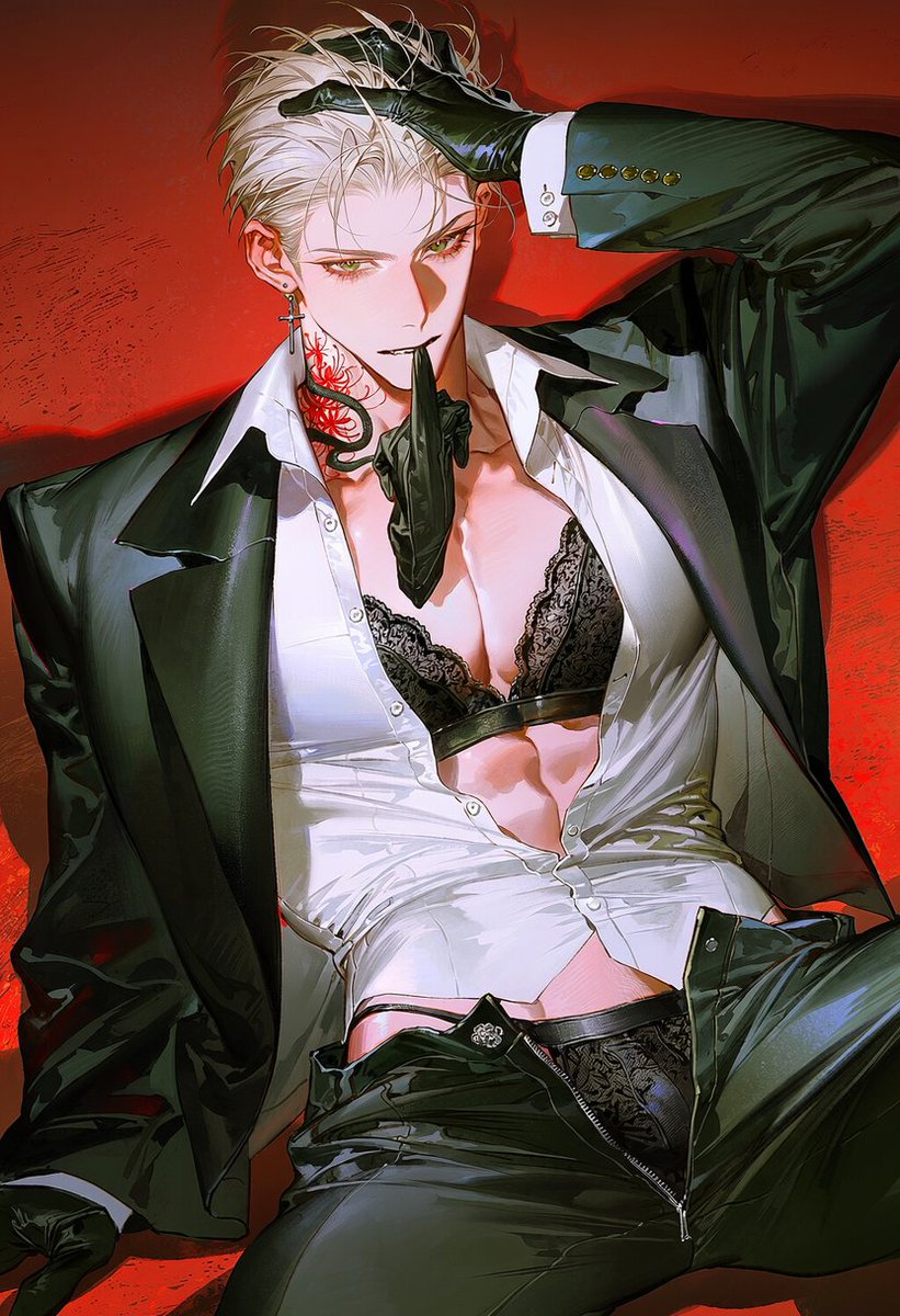 Lividus_'s tweet photo. #J_𝑃𝑅𝑂𝑀𝑃𝑇

3::open shirt, shirt spread open, fully unbuttoned::, {navel, abs, black lace bra}, white shirt, 1.5::oversized jacket, black jacket::, black pants, open fly, pants pull, black lace panties, panty straps, panty peek, 1.5::glove in mouth, black unworn gloves::, bare hands, hand in own hair, reclining, leaning back, sitting, Simple white background

1인 | 외형 설정 필요 | V5/V4.5 ○  
└자유롭게 수정·사용 가능 

# 자유롭게 사용 가능하나 사용시 말씀해주세요 
# 작태에 따라 가중치 변경 필요