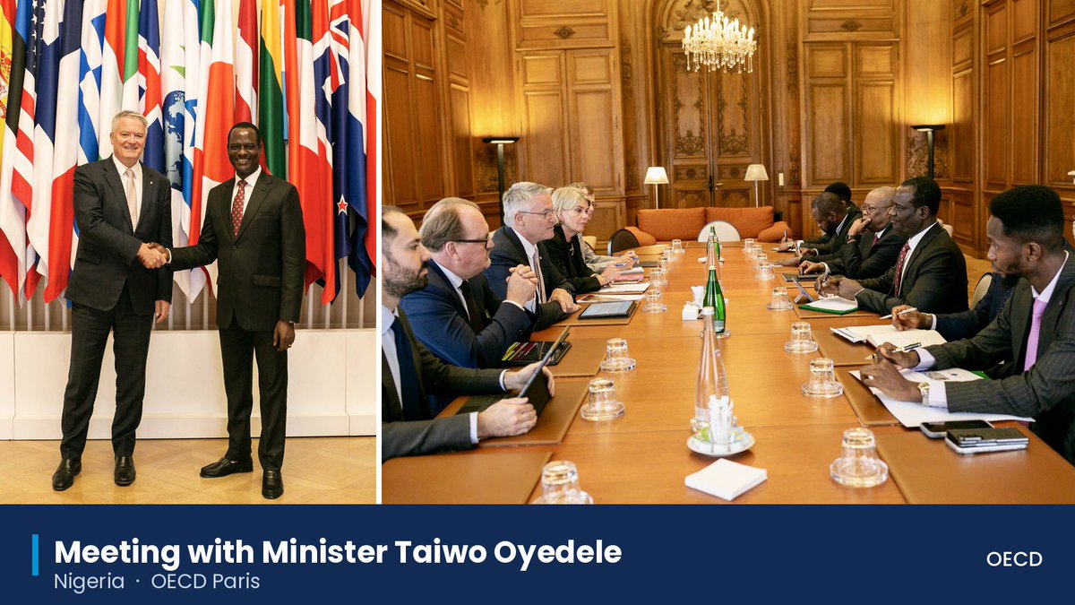 MathiasCormann's tweet photo. Pleased to welcome Nigeria’s Finance Minister Taiwo Oyedele to the OECD 🇳🇬. 

Nigeria’s reforms are paying off – growth up, inflation down. 

We discussed how to turn stability into investment and jobs, and how the OECD can best support Nigeria’s reform agenda. https://t.co/UbyFG4c8BW