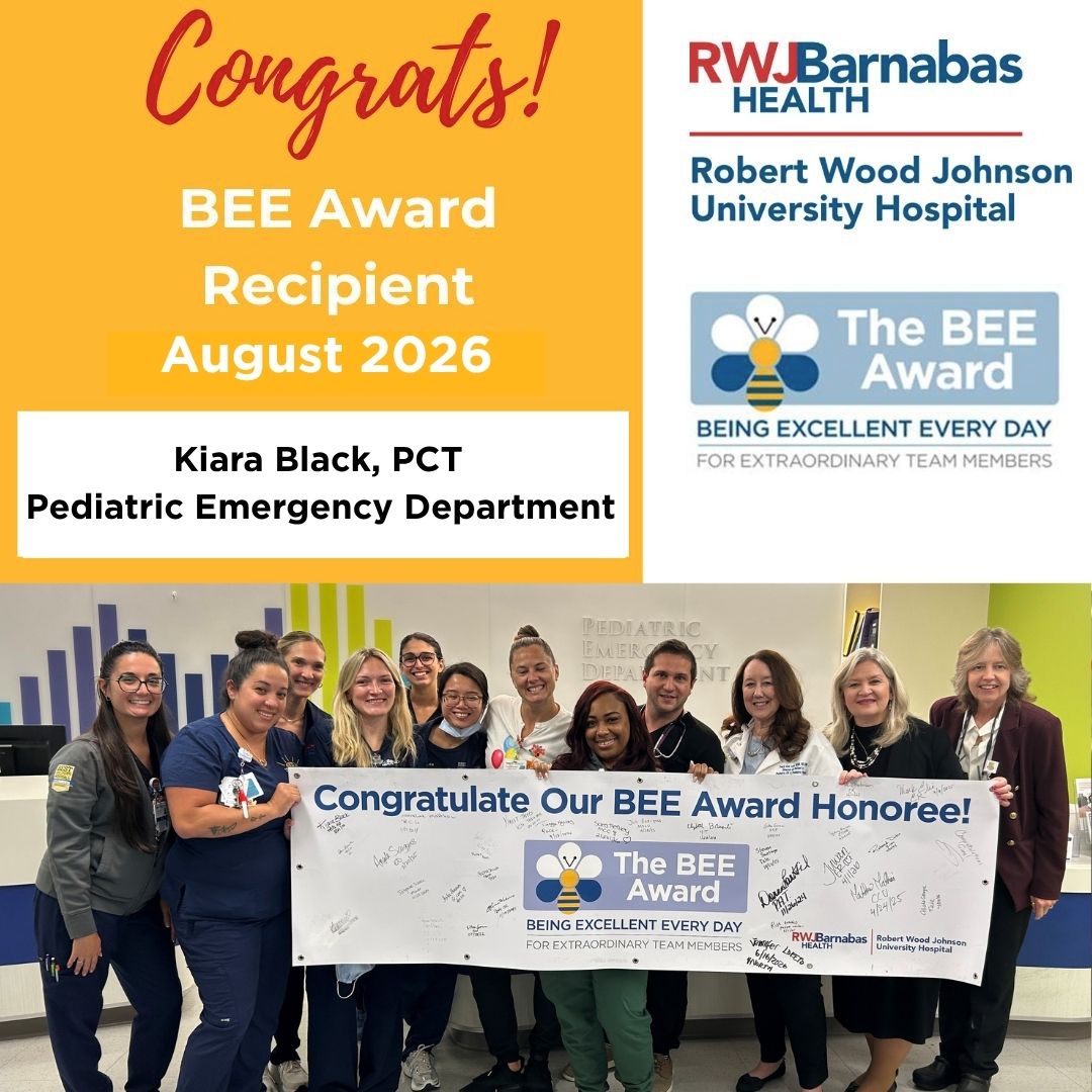 RWJUH's tweet photo. Congratulations to our August BEE award honoree: Kiara Black, PCT, Pediatric Emergency Department! This award recognizes nursing team members for Being Excellent Everyday (BEE).

#BEEAward #NursingExcellence https://t.co/dvhiOb9XfI
