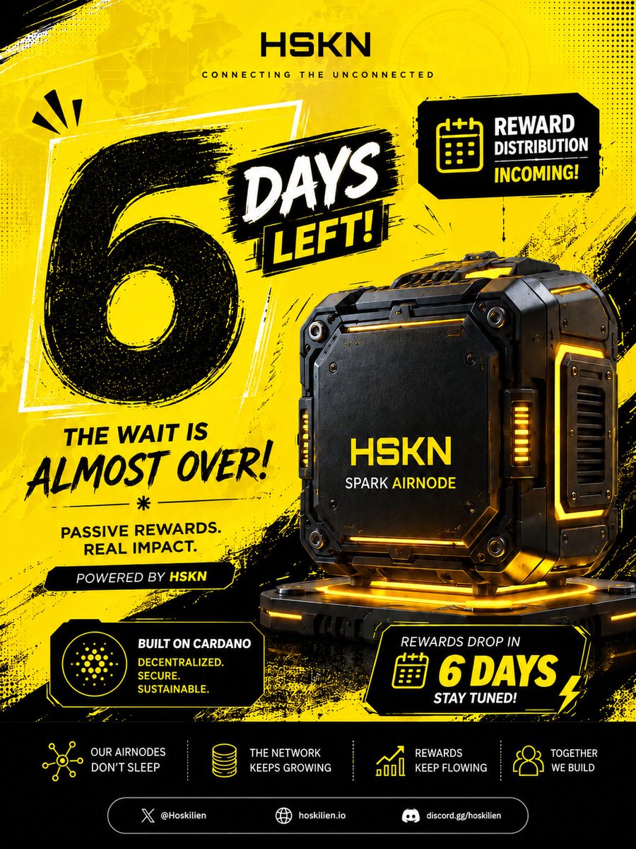 hoskilien's tweet photo. ⏳ 6 DAYS UNTIL REWARDS DAY!

The countdown is on. ⚡
The network keeps growing, the AirNodes keep running, and rewards day is getting closer.
6 days. Stay tuned. 👀🟡 https://t.co/9kblD44vpd
