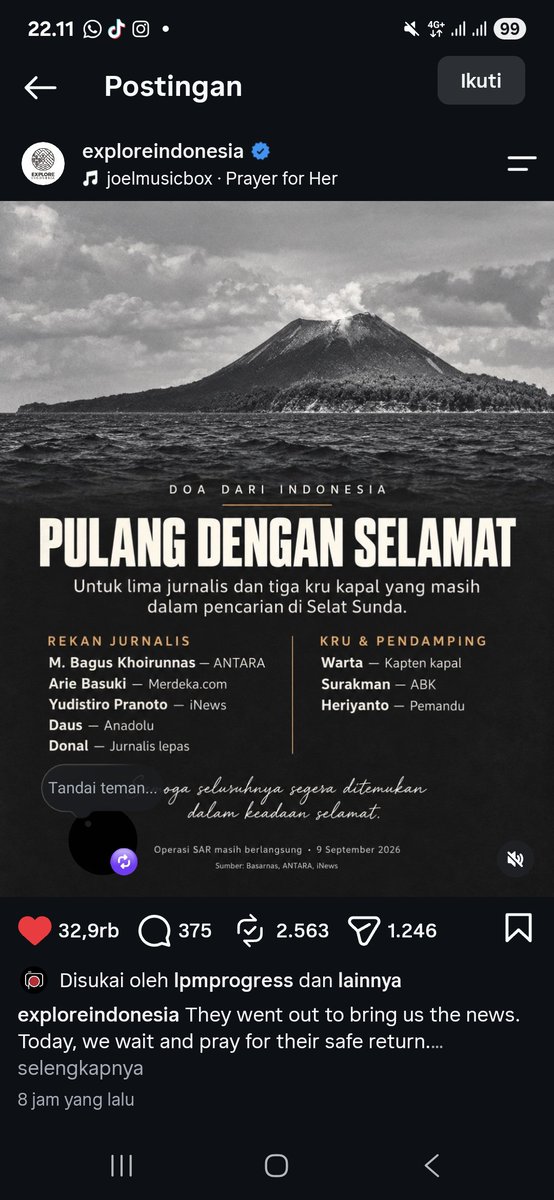 wishieppangj's tweet photo. Halo teman-teman, aku mau minta doanya dari kalian semua untuk 5 wartawan dan 3 kru pendamping yang hilang saat meliput Gunung Anak Krakatau. 1 dari 8 orang itu temen bapakku yang sudah seperti saudara, atas nama Om Heriyanto (berikut fotonya). Semoga segera ditemukan aamiin.🥺 https://t.co/iNGhYwllA1