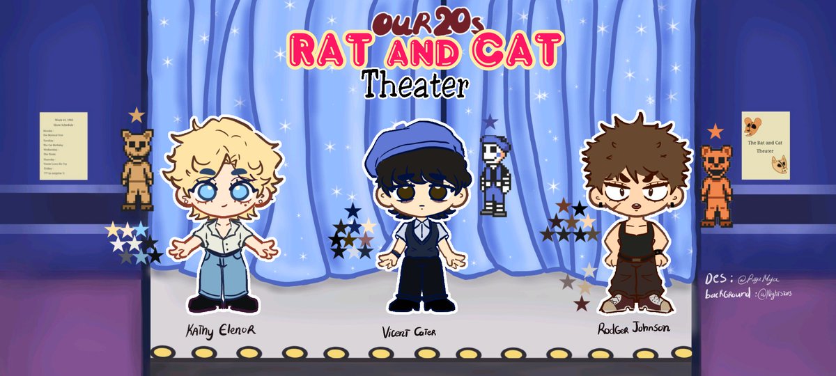 RuyaMiyaaa's tweet photo. 🎭Rat and Cat theater -AU (our 20s)
Read the article for more information!
😼here community!: https://t.co/hXQDPkOA4T
#FNACDY #OUR20s #fnac3 #fnac #fivenightatcandys #au https://t.co/txf4ToN4ZC