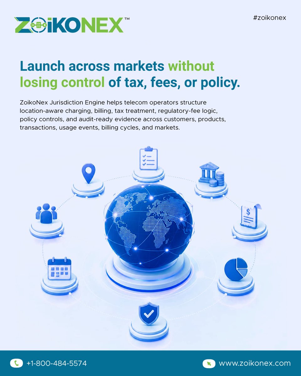 zoikonex's tweet photo. 🌐⚙️ZOIKONEX—SCALE ACROSS MARKETS. STAY IN CONTROL.

Manage location-aware charging, billing, tax, regulatory fees &amp; policy controls with audit-ready evidence across markets.
🌐https://t.co/2eTfRjOJ41
📞+1-800-484-5574
👉Launch Smarter With ZoikoNex!
#ZoikoNex #TelecomTechnology https://t.co/Gsc4btFJiN