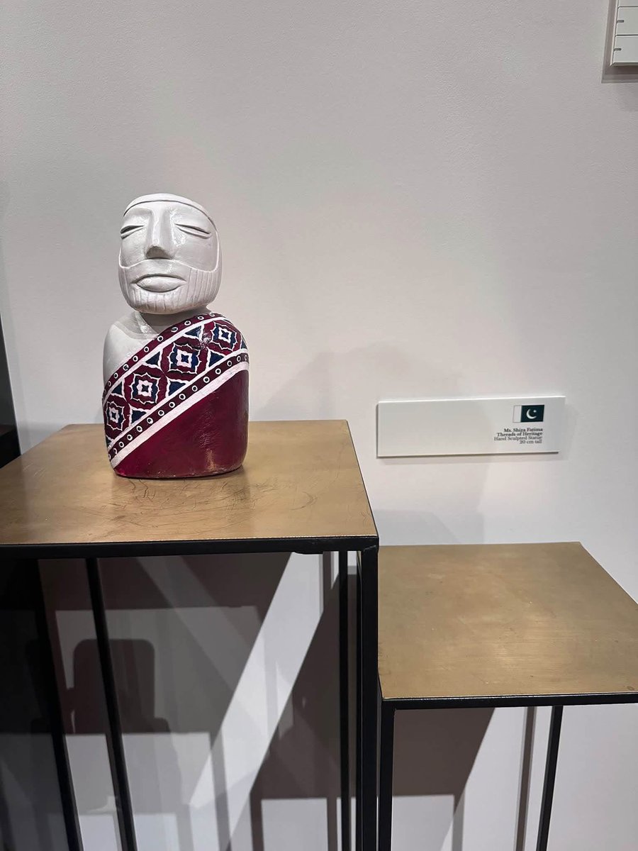 Akhtarb1's tweet photo. A striking blend of heritage and contemporary expression. This beautifully crafted piece by Ms. Shiza Fatima, Threads of Heritage, a hand-sculpted statue beautifully reflects how tradition can be preserved through art. 
 #Heritage #IndusValley #Culture #Ajrak #ContemporaryArt https://t.co/4Nn2kLiC49