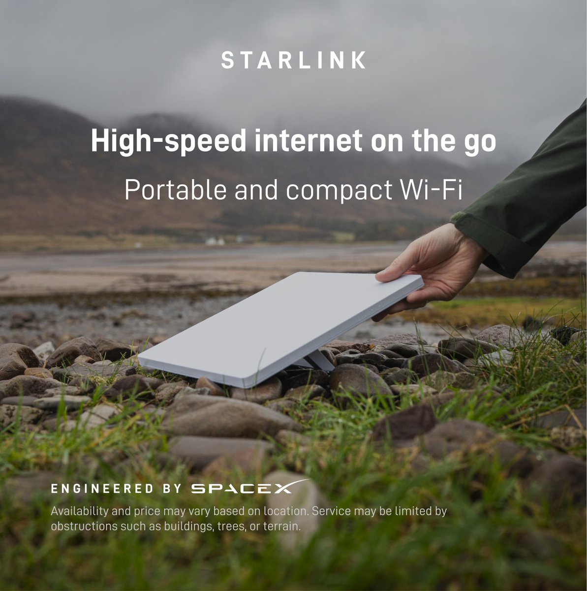 Starlink's tweet photo. Starlink offers fast, reliable internet in the most rural and remote locations. Portable and easy to set up, Starlink works wherever you are.

Order online in minutes.