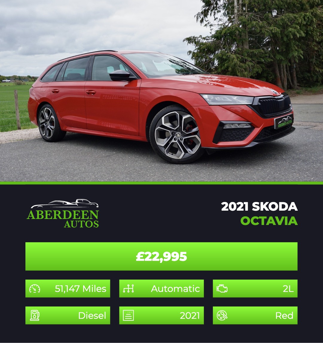 GradyKubiak's tweet photo. 2021 SKODA OCTAVIA 2. 0 TDI vRS - £22, 995 
2L Diesel, Automatic 
51, 147 miles 
Part exchange welcome. Finance from 8. 9% APR representative. Contact Aberdeen Autos for details. https://t.co/YD0EmXBkvf