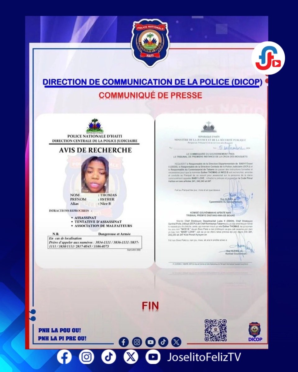 JoselitoFelizTv's tweet photo. #NacionalesJF | Mujer buscada en Haití por caso de “Baby Love” aparece en videos grabados en RD

📍 AMPLÍE: https://t.co/ymCrVVKZD4

#JoselitoFelizTV #EstherThomas #NiceB https://t.co/4Hahvb52x6