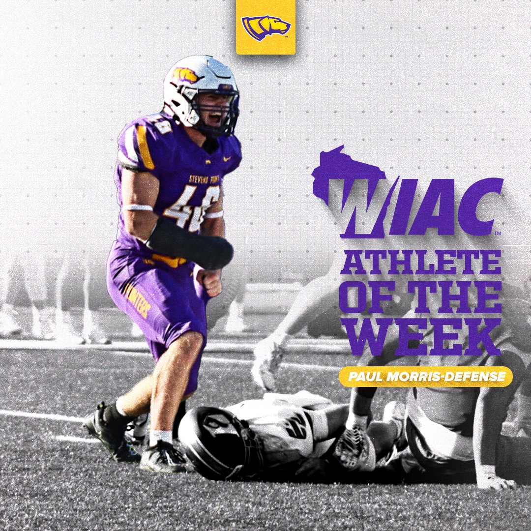 UWSPAthletics's tweet photo. Congratulations to @UWSPFootball's Paul Morris on earning WIAC Football Defensive Athlete of the Week!

#D3FB #1Point https://t.co/QtqzbuTnLh