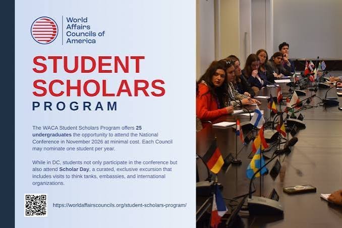 globaloppsdesk's tweet photo. Undergraduate students interested in global affairs.
WACA’s Student Scholars Program selects 25 students to attend its National Conference in Washington, D.C. with travel, accommodation and meals supported.
Deadline, Sept 25, 2026.
#WACA #GlobalAffairs #StudentOpportunities https://t.co/RMeshk2SUG