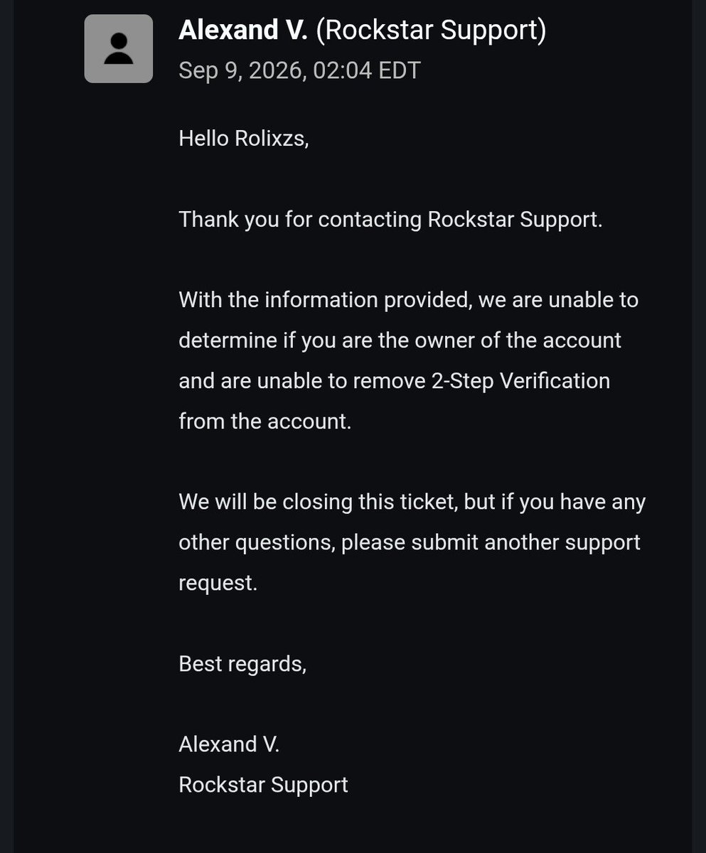 rollixz's tweet photo. @RockstarSupport 
Can I get a real person to reply to me please? 
Haven't used that verification app in 5 years 🤦‍♂️
I just want to play some RDO on my account. 😭 https://t.co/OTaCSS42vV