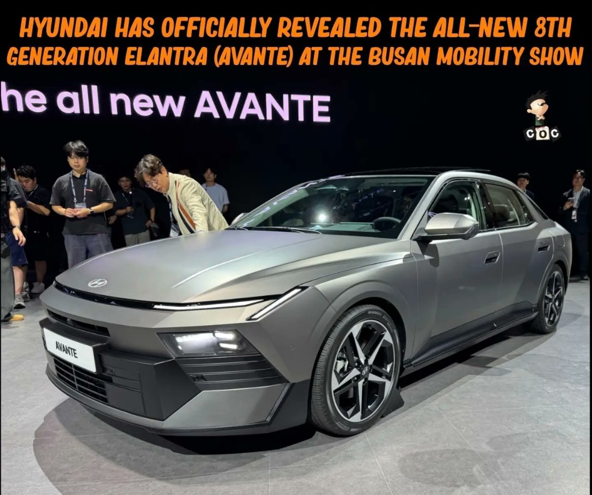 DolorisChaj7's tweet photo. 2027 Hyundai unveils the all-new 8th-gen Elantra with “Art of Steel” design, larger dimensions, premium tech, 10 airbags, advanced ADAS, and 2. 0L petrol or 1. 6L hybrid powertrains. Should it return to India? https://t.co/kiOlWJ2E6X