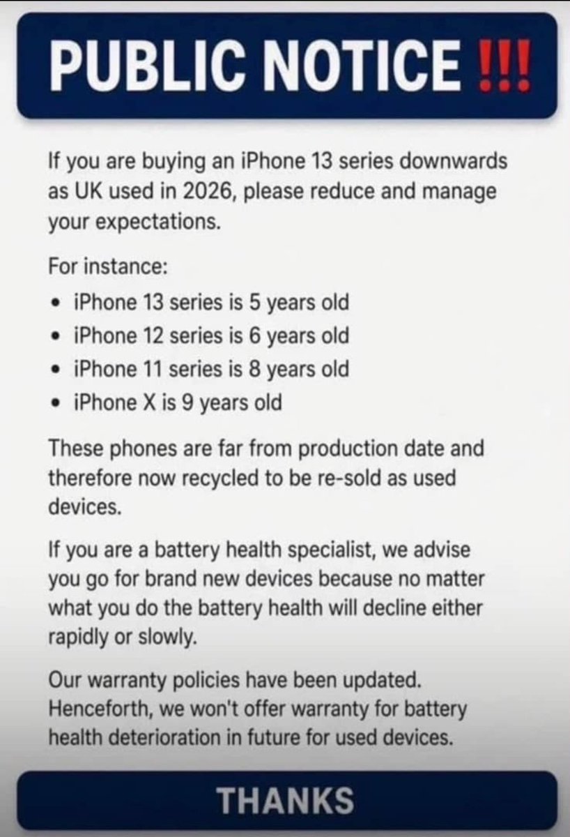 Zeus_tech_hub's tweet photo. Buying UK-used iPhones in 2026? 
Manage your expectations. 
Used means used.
Check the device, not just the price.
Everytime battery health😏🙂 https://t.co/VDMyDUYC4z