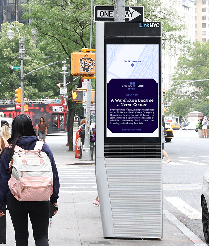 LinkNYC's tweet photo. 25 years later, the stories of courage, compassion &amp; resilience that emerged from 9/11 still have the power to connect New Yorkers. LinkNYC is proud to help @NYCMayor bring these stories directly to the communities where they unfolded. Learn more: https://t.co/amUltDAWVI https://t.co/b62mSYZLNY