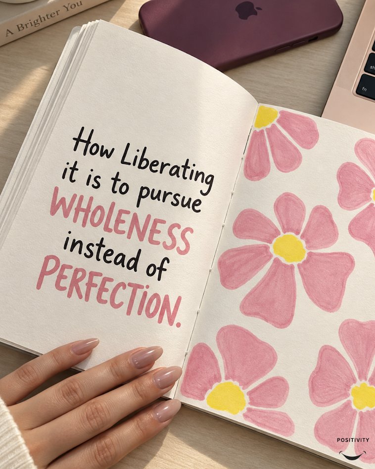 PositivitySaid's tweet photo. Perfection can feel like a finish line you’re never allowed to reach. Wholeness is different, it’s about accepting yourself while still growing. https://t.co/a3cAlZxcAS