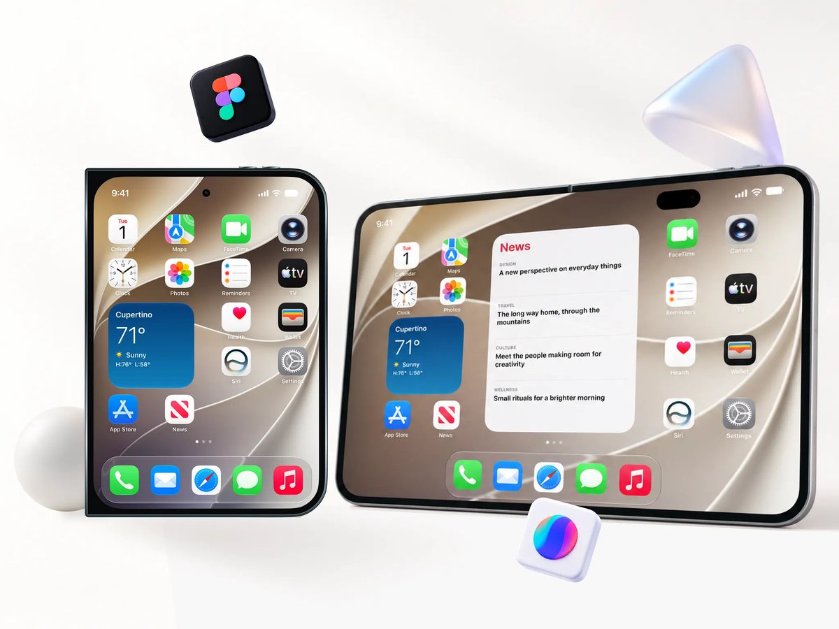 vinokurov's tweet photo. Apple just put a foldable iPhone on stage.

The mockup kit is already built — folded and unfolded, editable Figma layers, and a Spline 3D version that actually folds.

Link in the replies 👇
#Figma #Spline https://t.co/1R7yjOForh