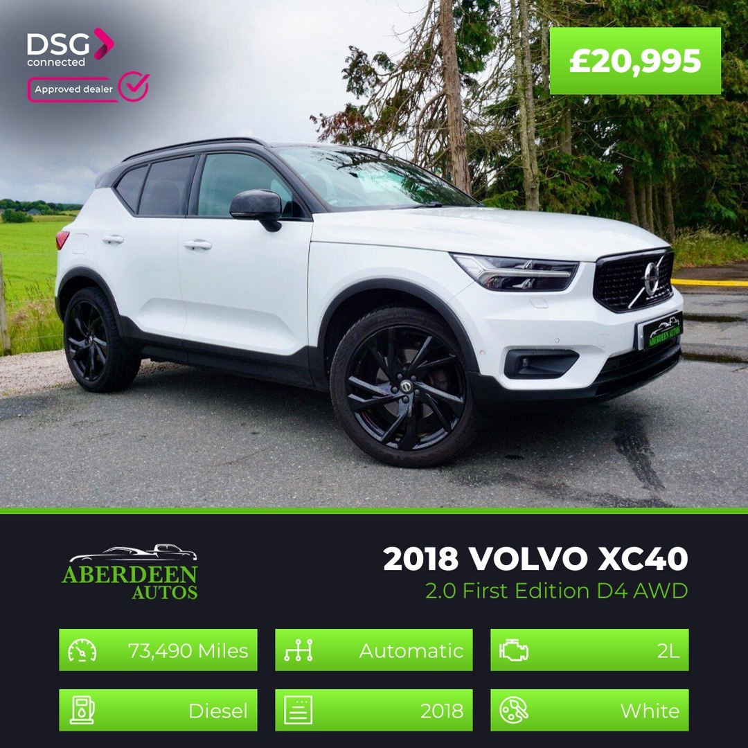 LomaCassisse's tweet photo. 2018 Volvo XC40 2. 0 First Edition D4 AWD - £20, 995

2L diesel, automatic, 73, 490 miles. Part exchange welcome. Enquiries welcome. Contact Aberdeen Autos by phone, WhatsApp, or email. Full details, specifications and photos available https://t.co/DwqkkHluST