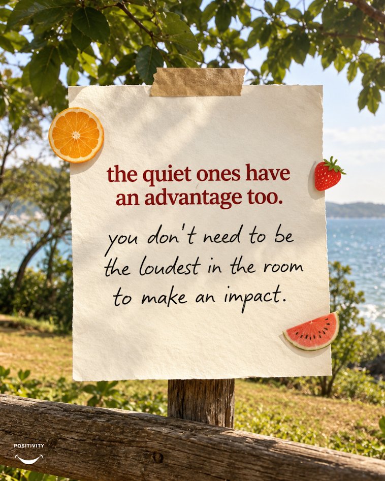 PositivitySaid's tweet photo. You don’t have to be the loudest to be noticed. Sometimes, the people who listen more, observe more, and speak with intention leave the deepest impact. https://t.co/sYPdArIEro