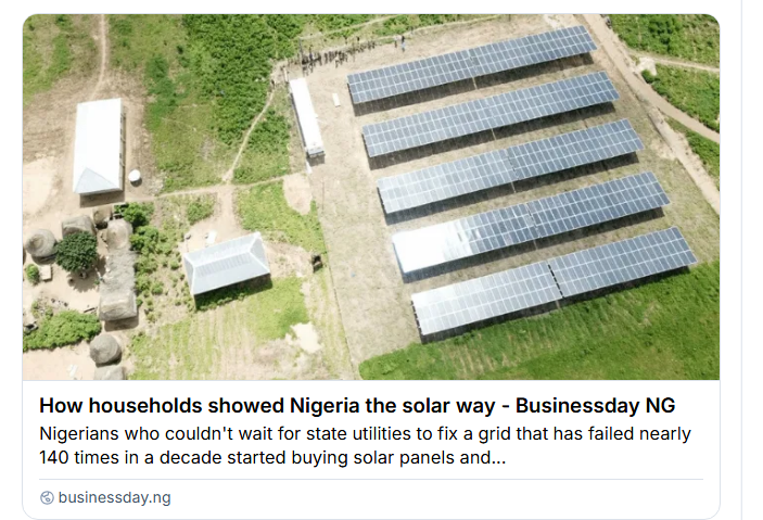 johnrhanger's tweet photo. "Diesel was eating us alive!"

Homes and businesses lead solar boom in Nigeria.

Nigeria will add ~1.7 GW in 2026.

The amount of solar added from 2023-2026 in Nigeria equals 33% of Nigeria's total generation capacity!

See https://t.co/jFsg7LYhWq

https://t.co/eIdVZSZ1OB https://t.co/g0D10GAwgR
