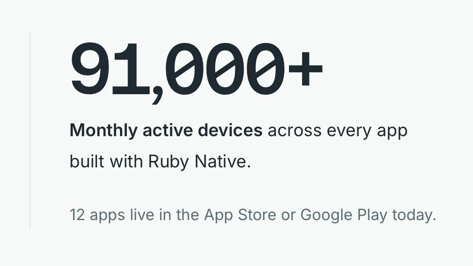 91,000+ devices run Ruby Native apps.