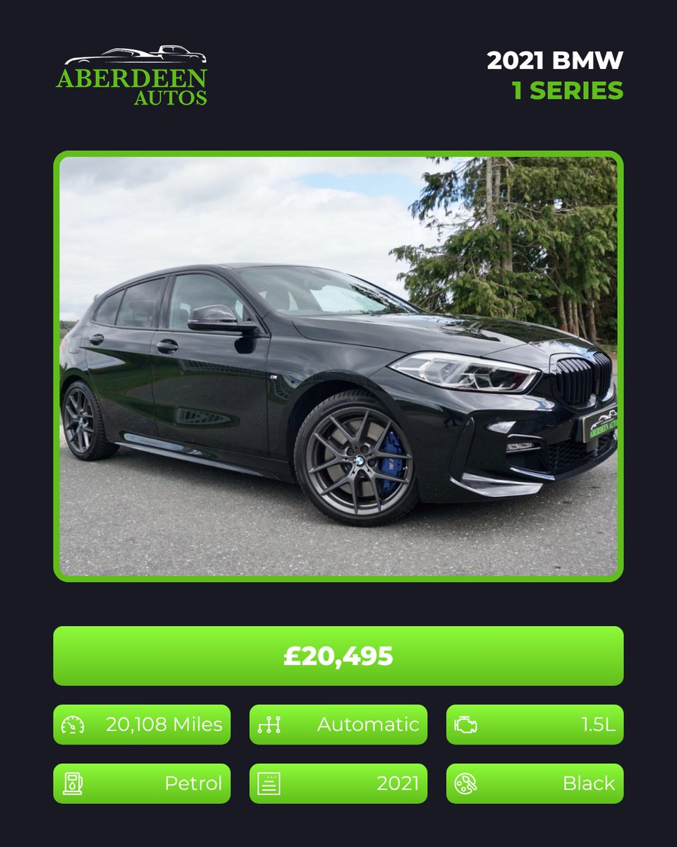 AllenaMccrdcu's tweet photo. 2021 BMW 1 Series 118i M Sport - £20, 495 
1. 5L Petrol Automatic 
20, 108 miles 
Part exchange welcome. Finance from 8. 9% APR. Contact Aberdeen Autos for details. https://t.co/iu8Wu3jUuz